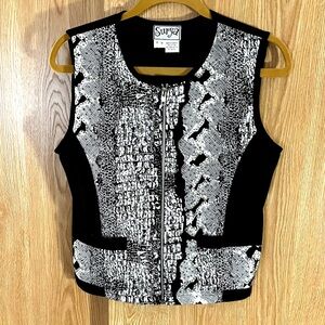 Surya Black/ White Suit Vest with Sequins Zippered Cropped
